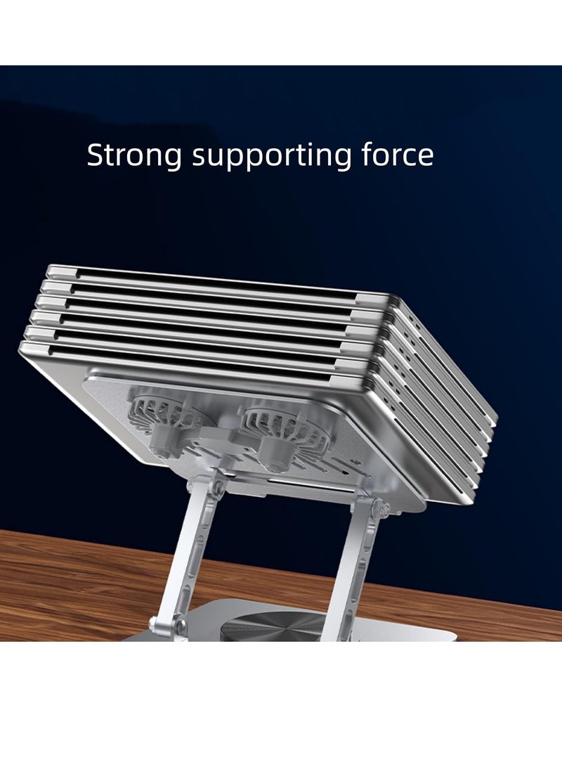 VIVP Adjustable laptop stand, silver gray aluminum, 360 ° rotating base without , foldable desktop stand with anti slip silicone - Image 3